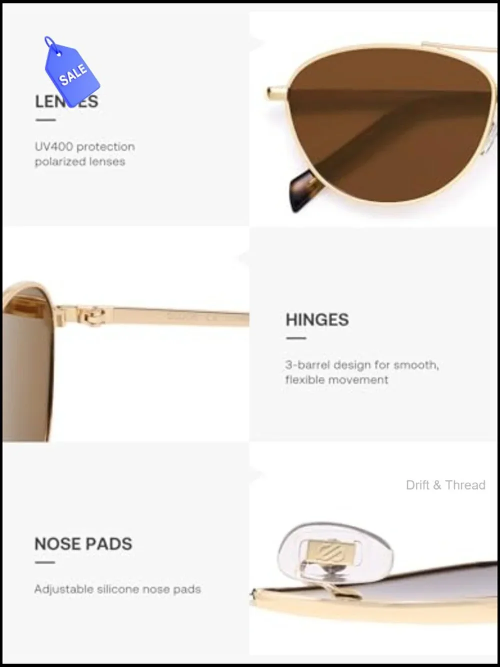 Retro Polarized Aviator Sunglasses UV Protection Unisex Metal Frame